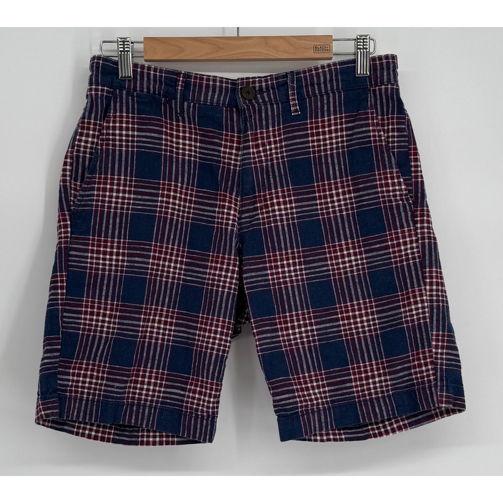 Goodthreads Mens Plaid Chino Shorts Navy Blue Red White Regular Fit‎ Sz 29